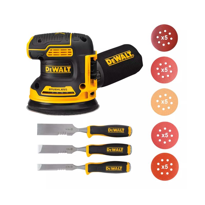 DEWALT - Lijadora Roto Orbital Inal. Dewalt Dcw210b + 25 Lijas + 3 Formones
