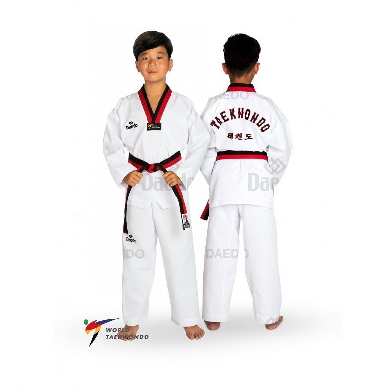 DAEDO - DOBOK DAEDO PUM NIÑO CUELLO ROJONEGRO WT
