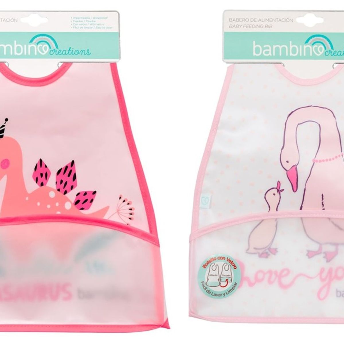 BAMBINO - Set 2 Baberos impermeables 100% PEVA Rosa Fucsia