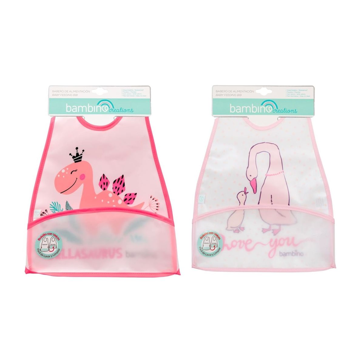 BAMBINO - Set 2 Baberos impermeables 100% PEVA Rosa Fucsia