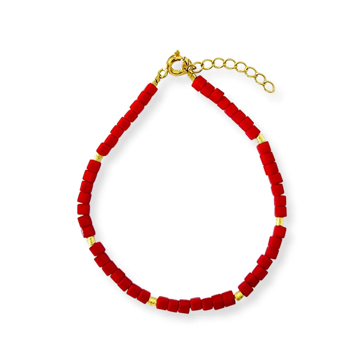 COGGIOLA - Pulsera Cubo Cristal Rojo Mostacilla Enchapado Oro 18K