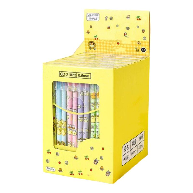 GENERICO - Set 12 Lapices Boligrafos Tinta Gel Negro Diseños Kawaii - Amarillo