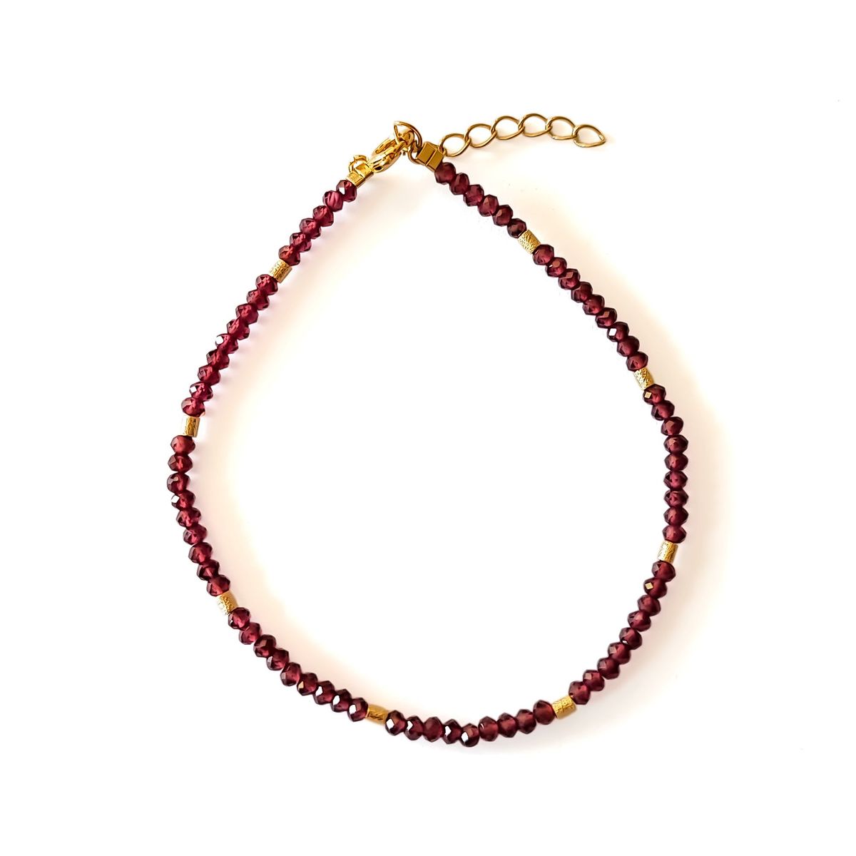 COGGIOLA - Pulsera Granate Facetado 3mm Mostacilla Enchapado Oro 18K