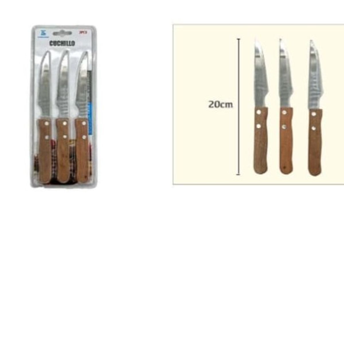 GENERICO - Cuchillo Acero Inoxidable 3 Piezas Mango De Madera