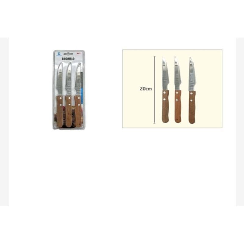 GENERICO - Cuchillo Acero Inoxidable 3 Piezas Mango De Madera