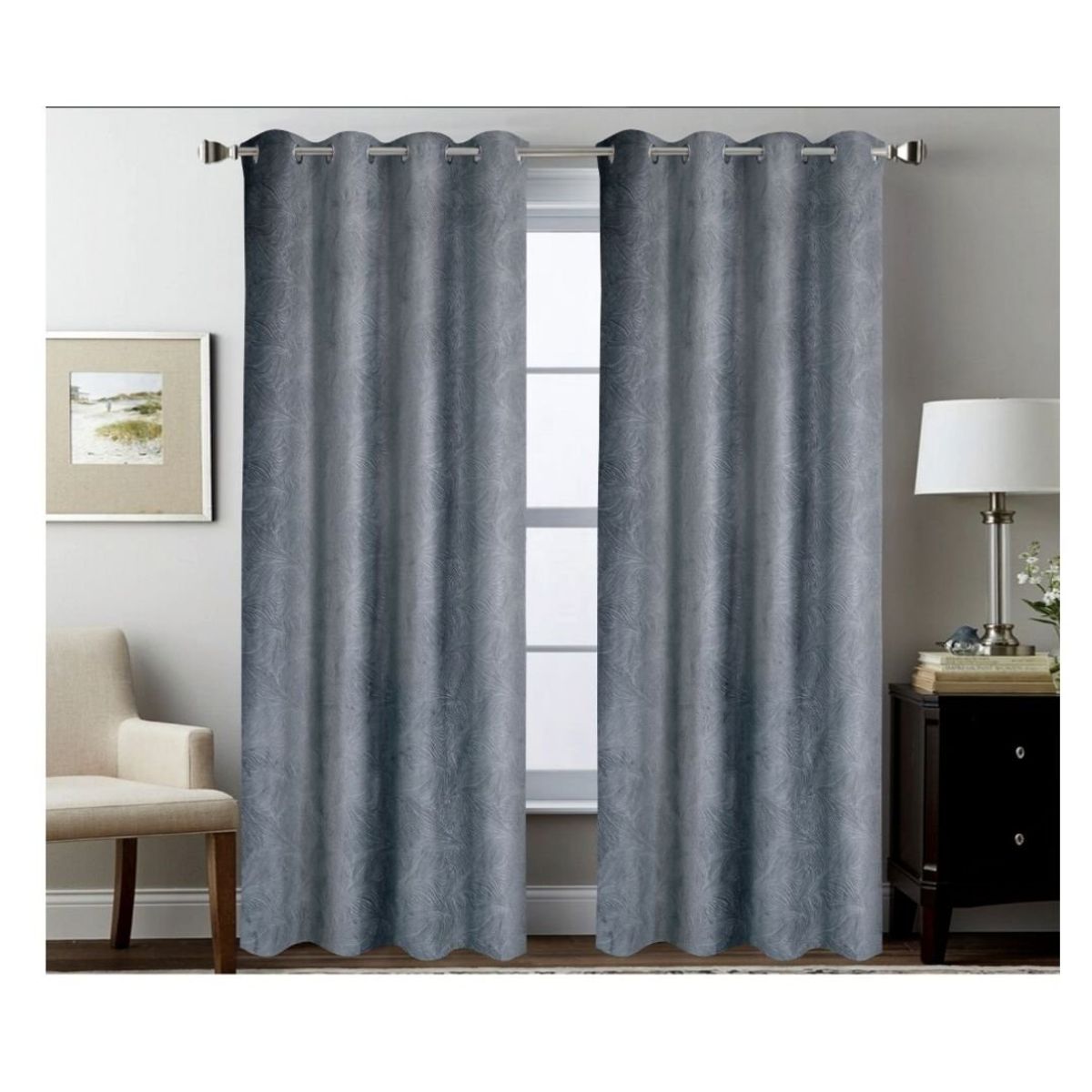 GENERICO - Cortina Opaca Terciopelo Set 2 Paños 140 x 230 cm - Gris M764