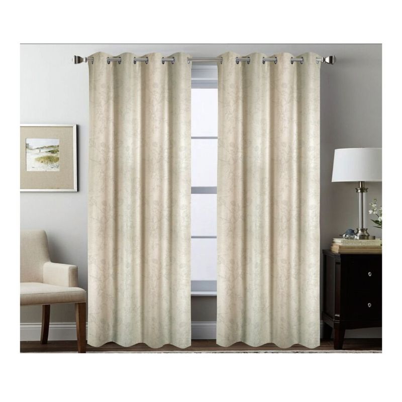GENERICO - Cortina Opaca Jacquard Set 2 Paños 135 x 230 cm - Beige Hojas M754