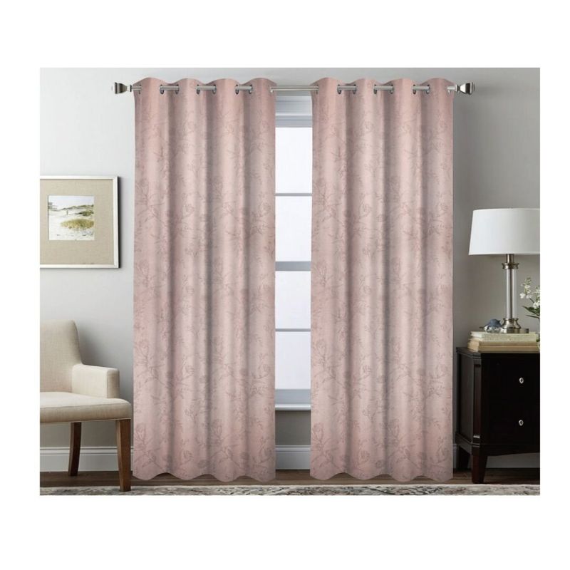 GENERICO - Cortina Opaca Jacquard Set 2 Paños 135 x 230 cm - Rosa Hojas M753
