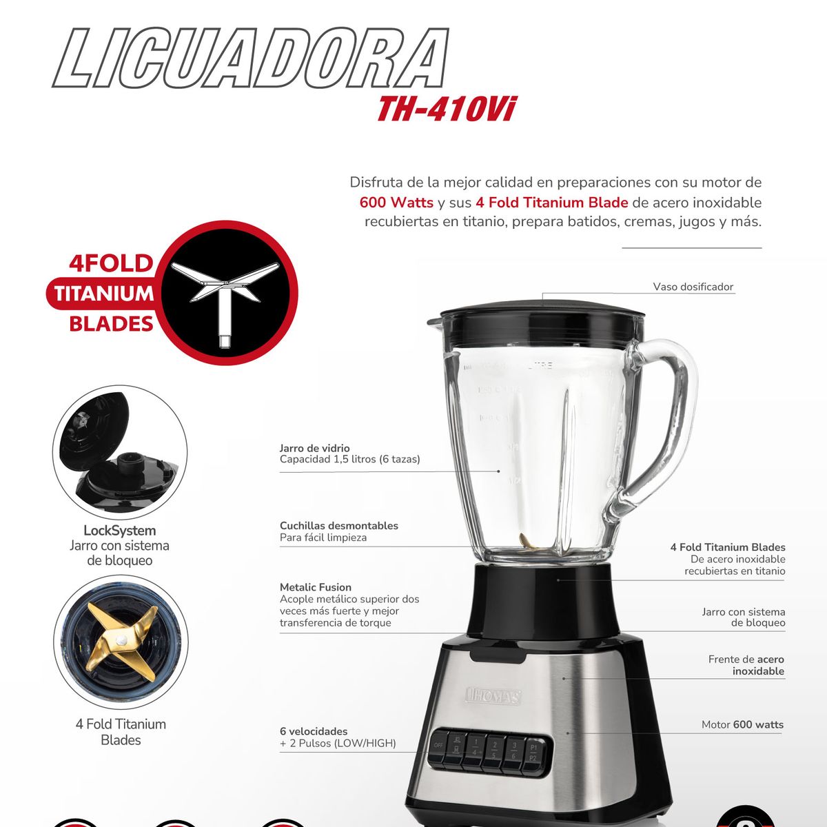 THOMAS - Licuadora 6 vel. 1,5lts TH-410Vi