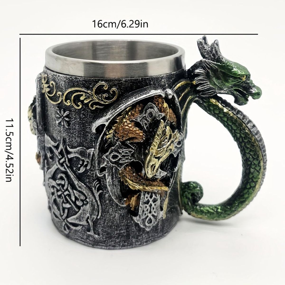 GENERICO - TAZON 3 DRAGONES ACERO INOX RESINA FY27