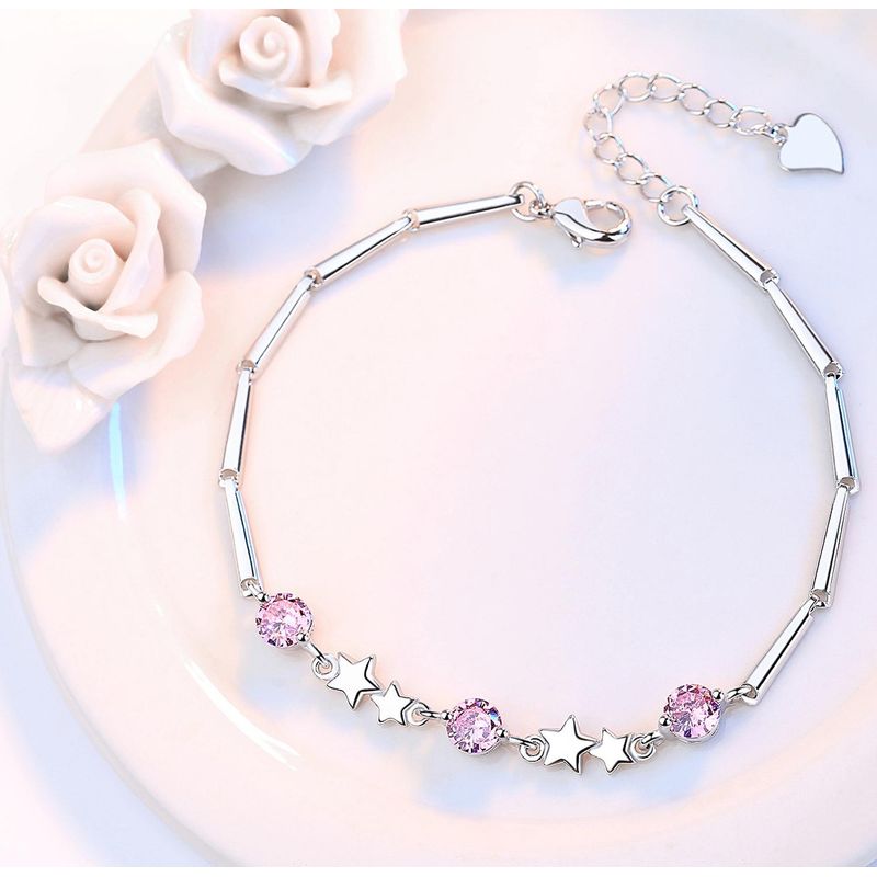 GENERICO - Pulsera Plata 925 Estrellas Ajustable Circones en Oro Blanco