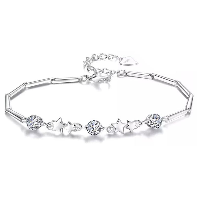 GENERICO - Pulsera Plata 925 Estrellas Ajustable Circones en Oro Blanco
