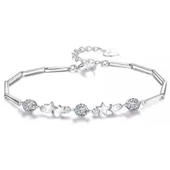 GENERICO - Pulsera Plata 925 Estrellas Ajustable Circones en Oro Blanco