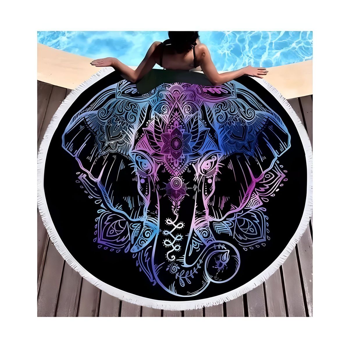 GENERICO - Toalla Manta redonda playera con diseño elefante