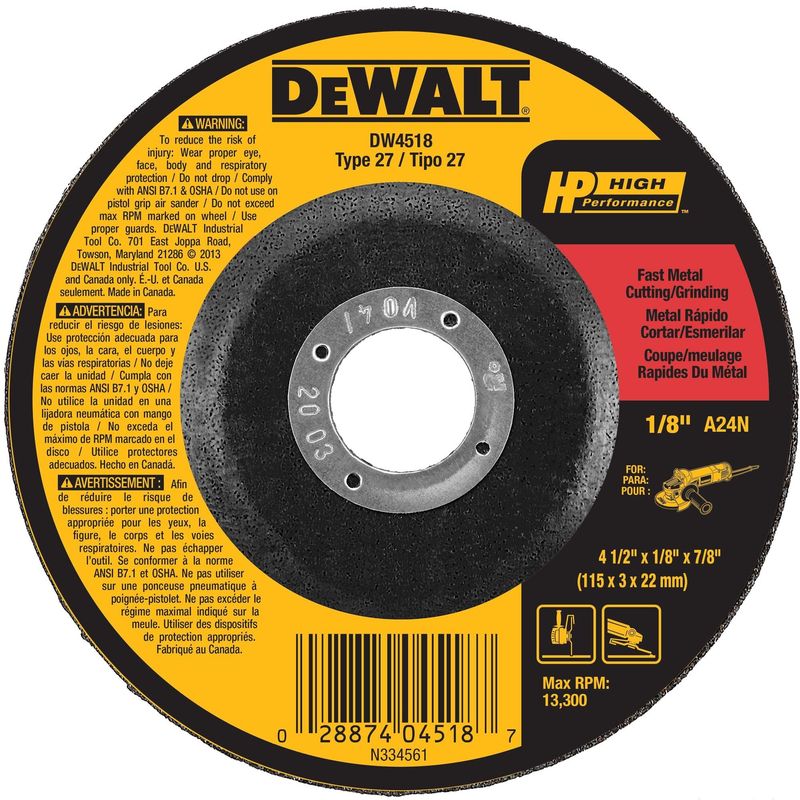 DEWALT - Disco corte metal 4-12” x 18 DEWALT DW4518C-AR
