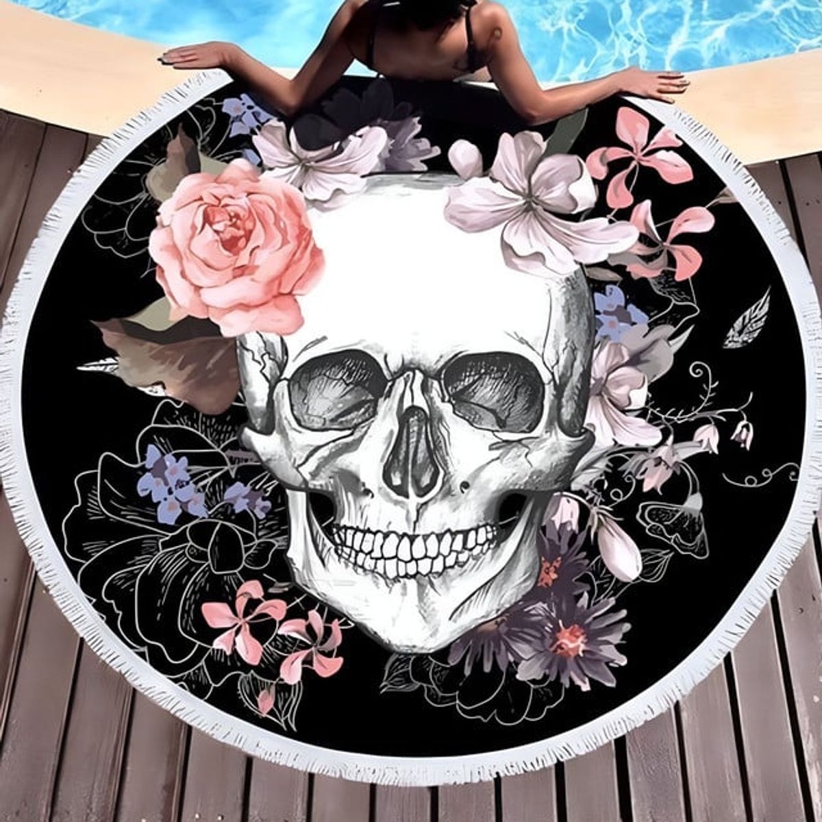 GENERICO - Toalla Manta redonda playera con diseño Calavera