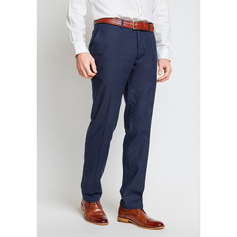 TRIAL - Pantalón Hombre Casual Mezcla Algodón Lino Liso Slim Venancio Azul Marino