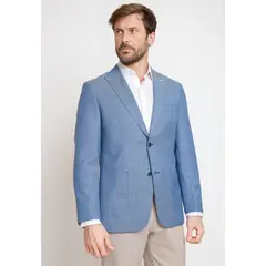 TRIAL - Chaqueta Hombre Casual Mezcla Lana Lino Cuadros Slim Catrino Celeste