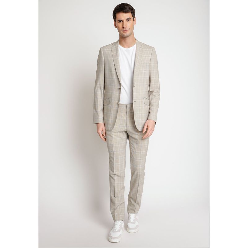 PERRY ELLIS - Traje Formal Lana Tela Cuadros Beige