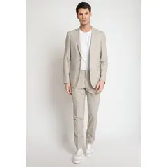 PERRY ELLIS - Traje Formal Lana Tela Cuadros Beige