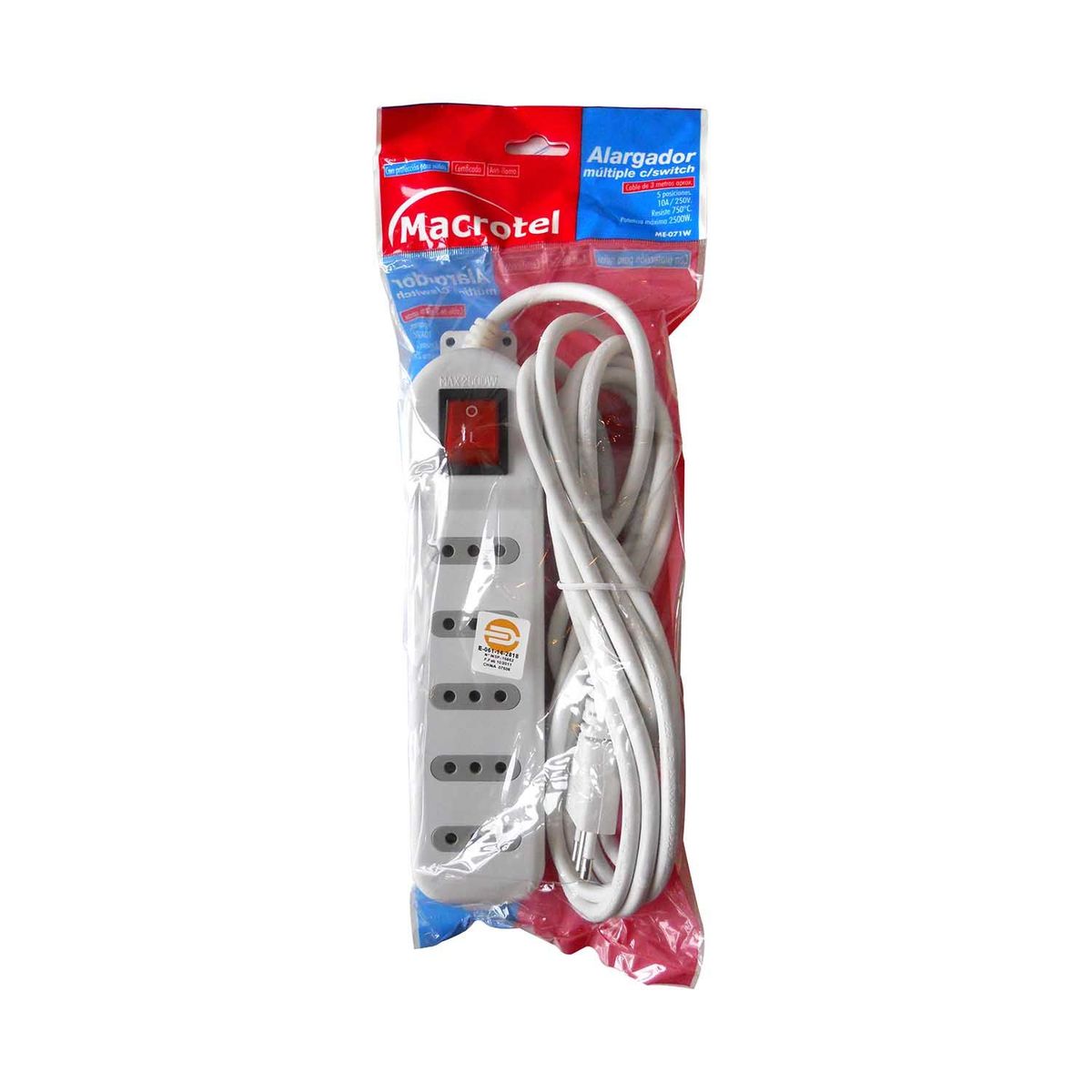 MACROTEL - Alargador Electrico Macrotel 5 Mts 5 Pos Blanco Switch