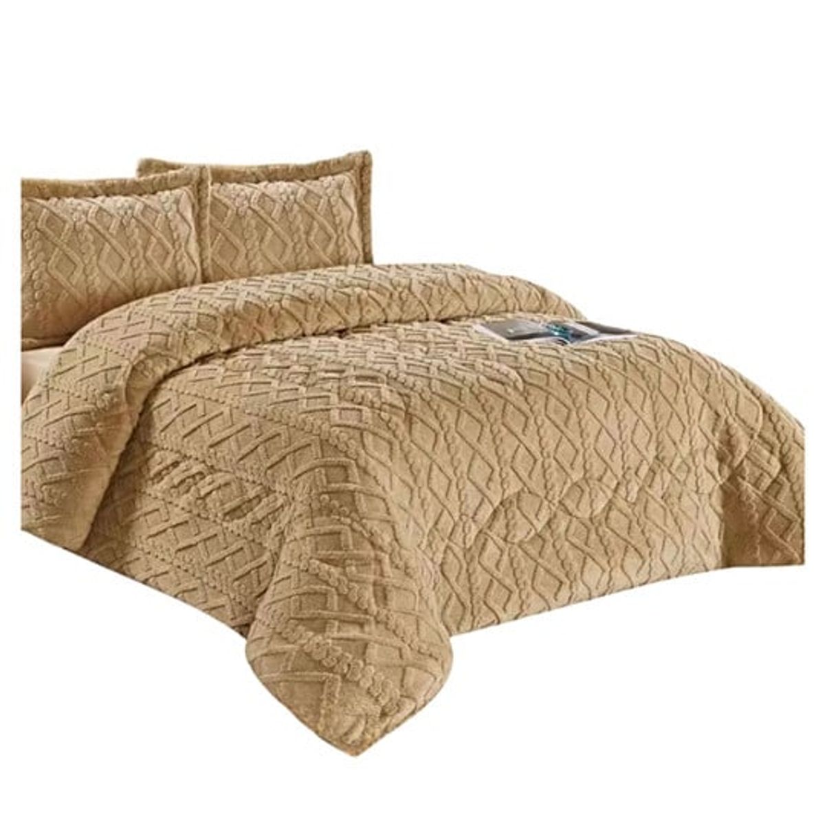 GENERICO - CUBRECAMA CHIPORRO TRENZADO KING BEIGE 240 X 260 cm