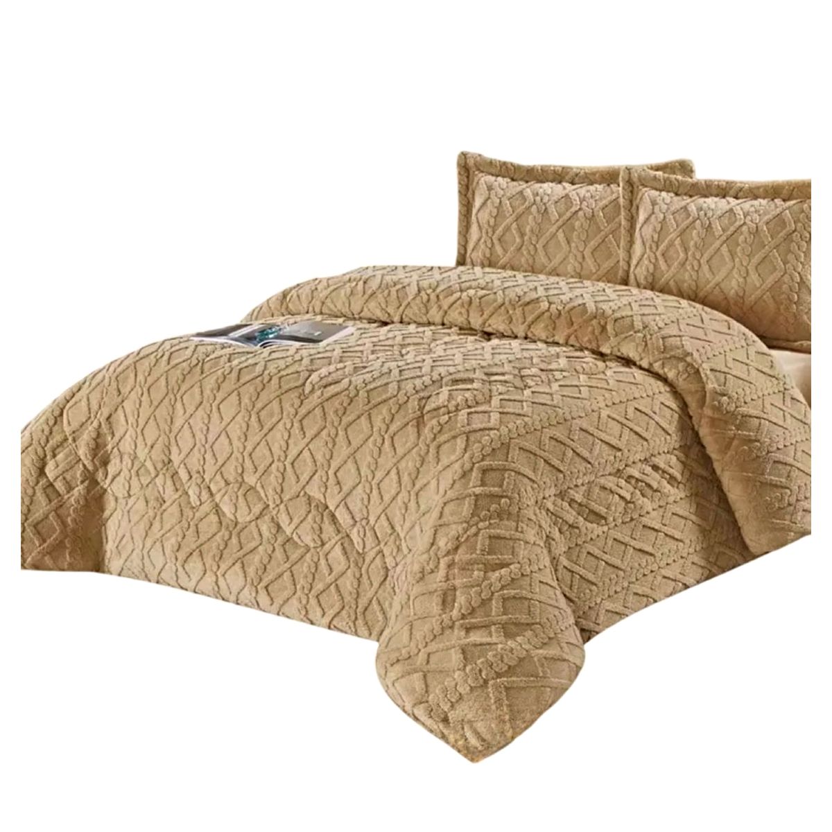 GENERICO - CUBRECAMA CHIPORRO TRENZADO KING BEIGE 240 X 260 cm