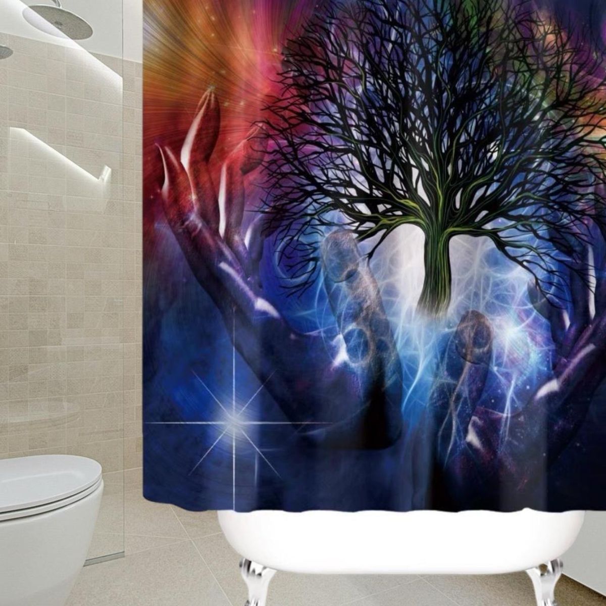 GENERICO - CORTINA DE BAÑO MAS FORRO DE DUCHA IMPERMEABLE