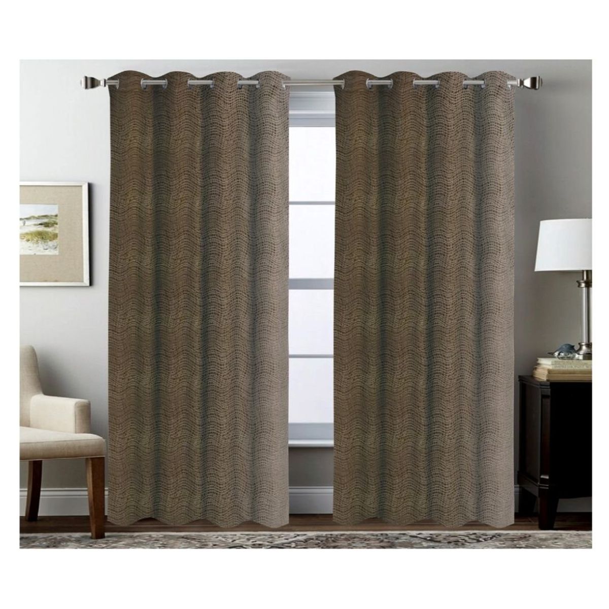 GENERICO - Cortina Opaca Translucida Lino Set 2 Paños 140 x 230 cm - Café 779