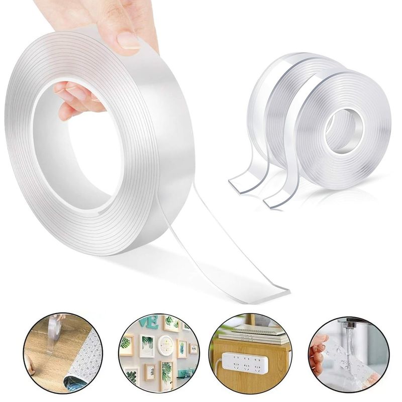 KUANGYE - Pack 3 Multifuncional Cinta Doble Nano Cara Transparente
