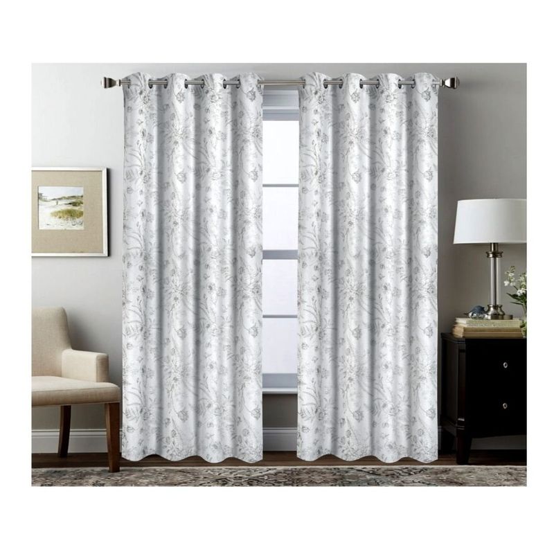 GENERICO - Cortina Opaca Jacquard Set 2 Paños 140 x 230 cm - Gris Floral 782