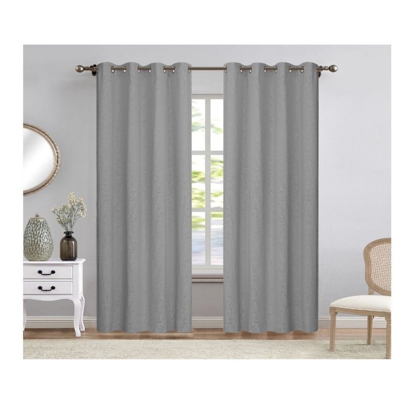 GENERICO - Cortina Opaca Jacquard Set 2 Paños 140 x 230 cm - Gris Ramas 739