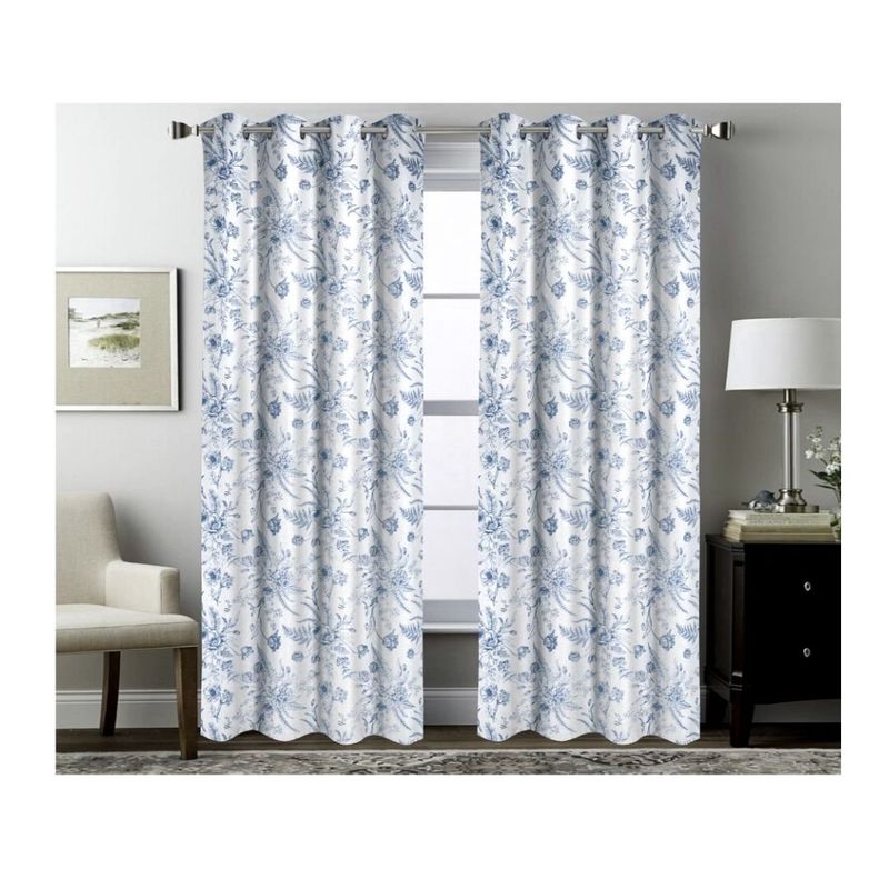 GENERICO - Cortina Opaca Jacquard Set 2 Paños 140 x 230 cm - Blanco Floral 783