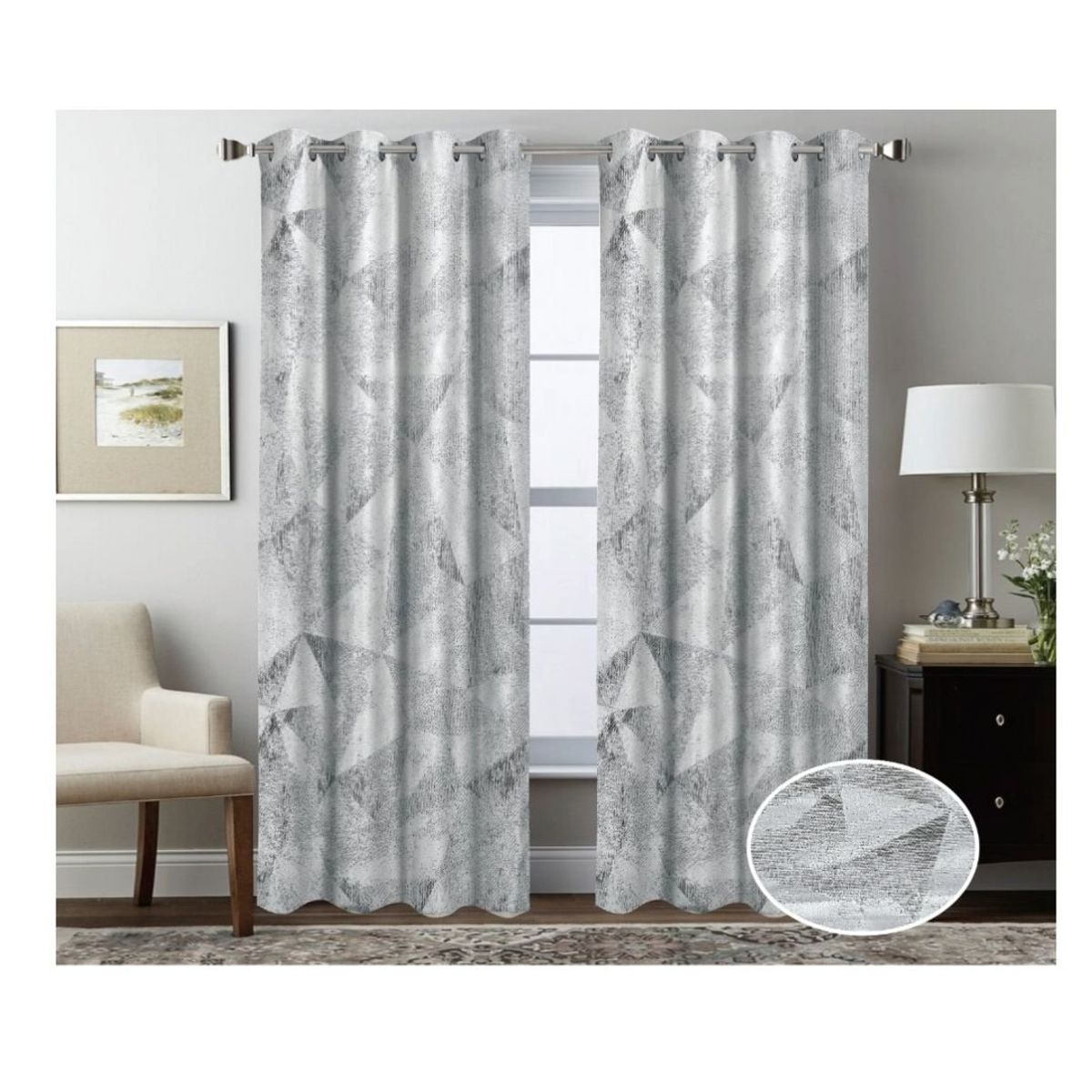 GENERICO - Cortina Opaca Tradicional 2 Paños 140 x 230 cm - Gris Triángulos 553