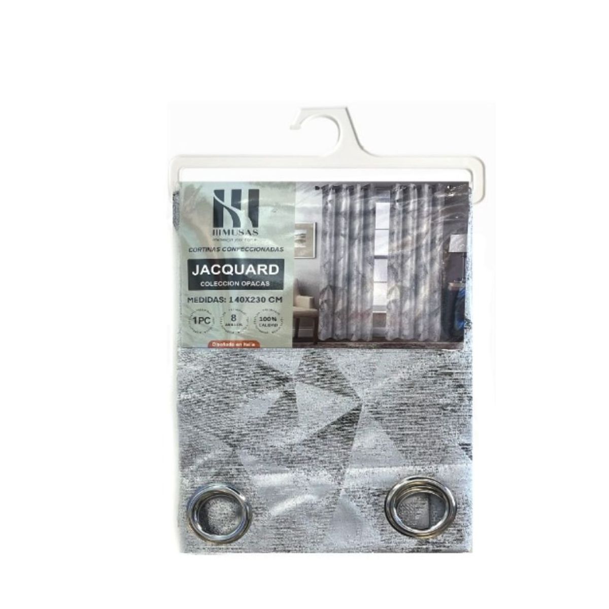 GENERICO - Cortina Opaca Tradicional 2 Paños 140 x 230 cm - Gris Triángulos 553