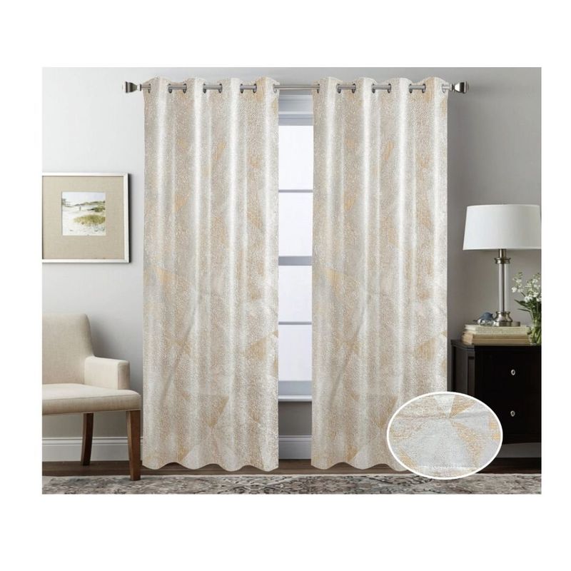 GENERICO - Cortina Opaca Tradicional 2 Paños 140 x 230 cm - Oro Triángulos 552