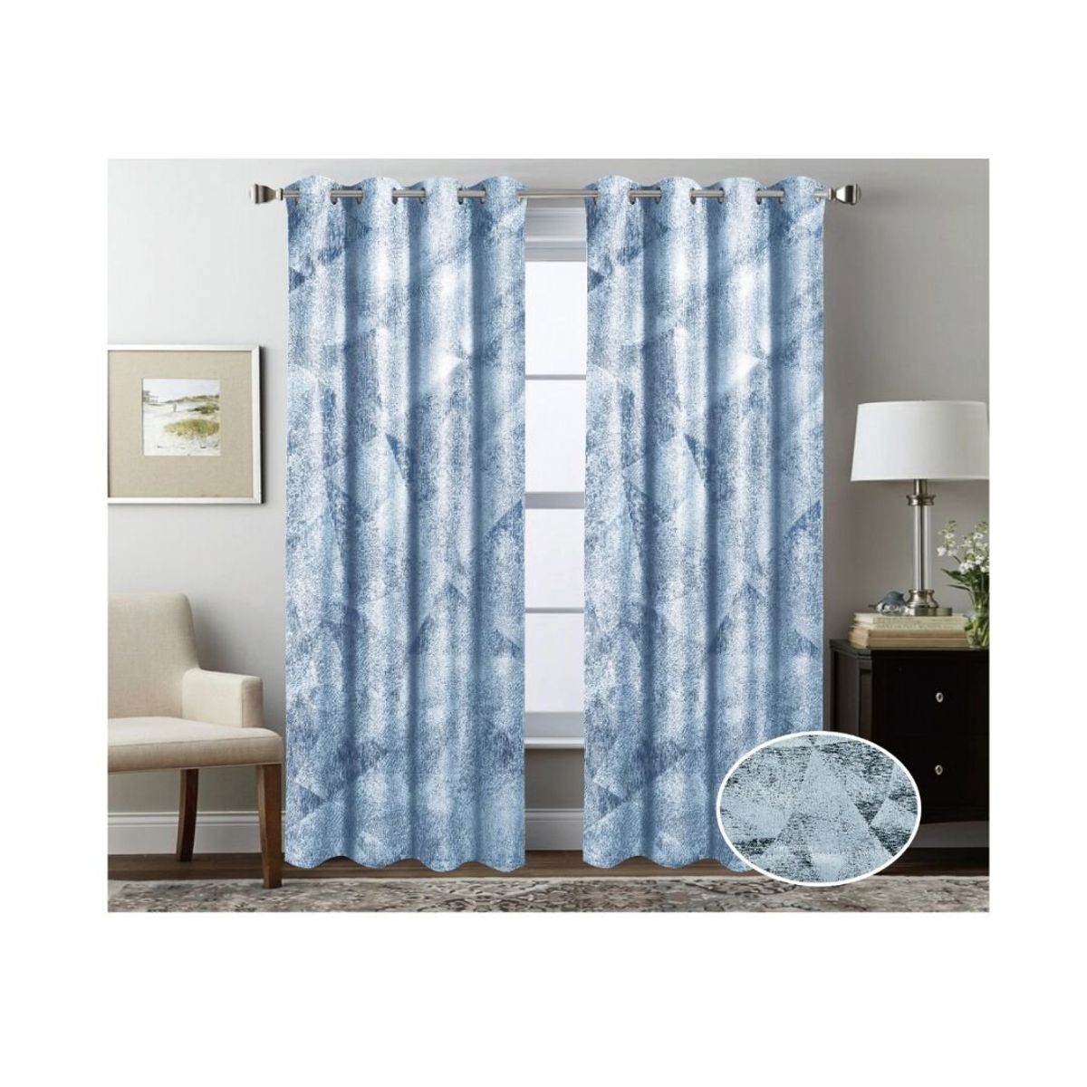 GENERICO - Cortina Opaca Tradicional 2 Paños 140 x 230 cm - Plata Triángulos 552