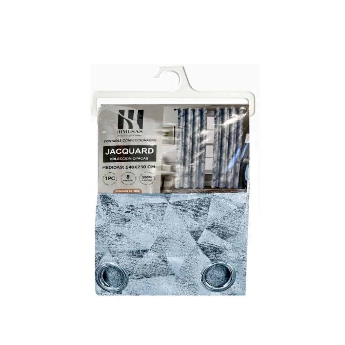 GENERICO - Cortina Opaca Tradicional 2 Paños 140 x 230 cm - Plata Triángulos 552