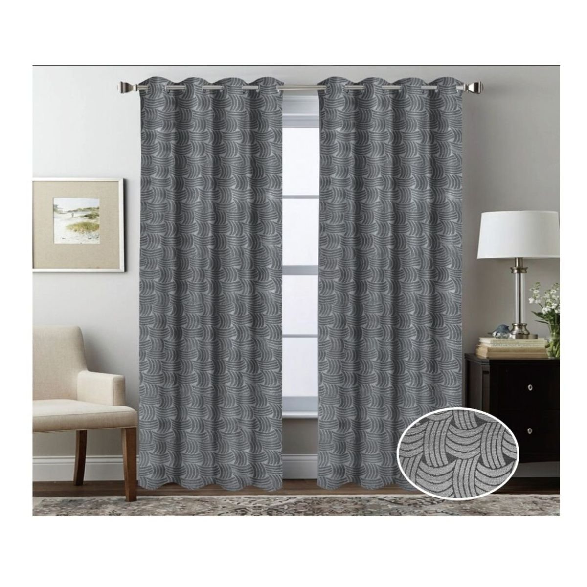 GENERICO - Cortina Opaca Tradicional 2 Paños 140 x 230 cm - Gris Hilado 548