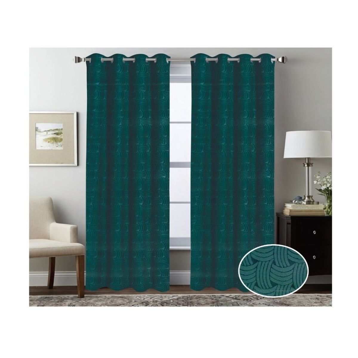 GENERICO - Cortina Opaca Tradicional 2 Paños 140 x 230 cm - Verde Hilado 547