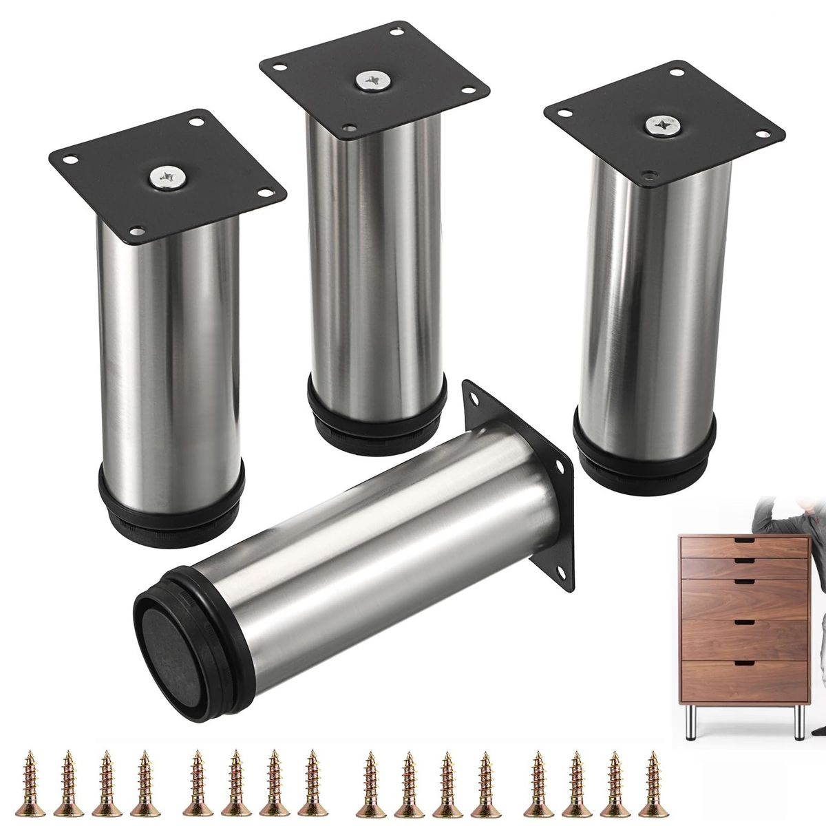 KUANGYE - Set 4 Patas De Acero Para Mueble Acero Inoxidable 5x20cm