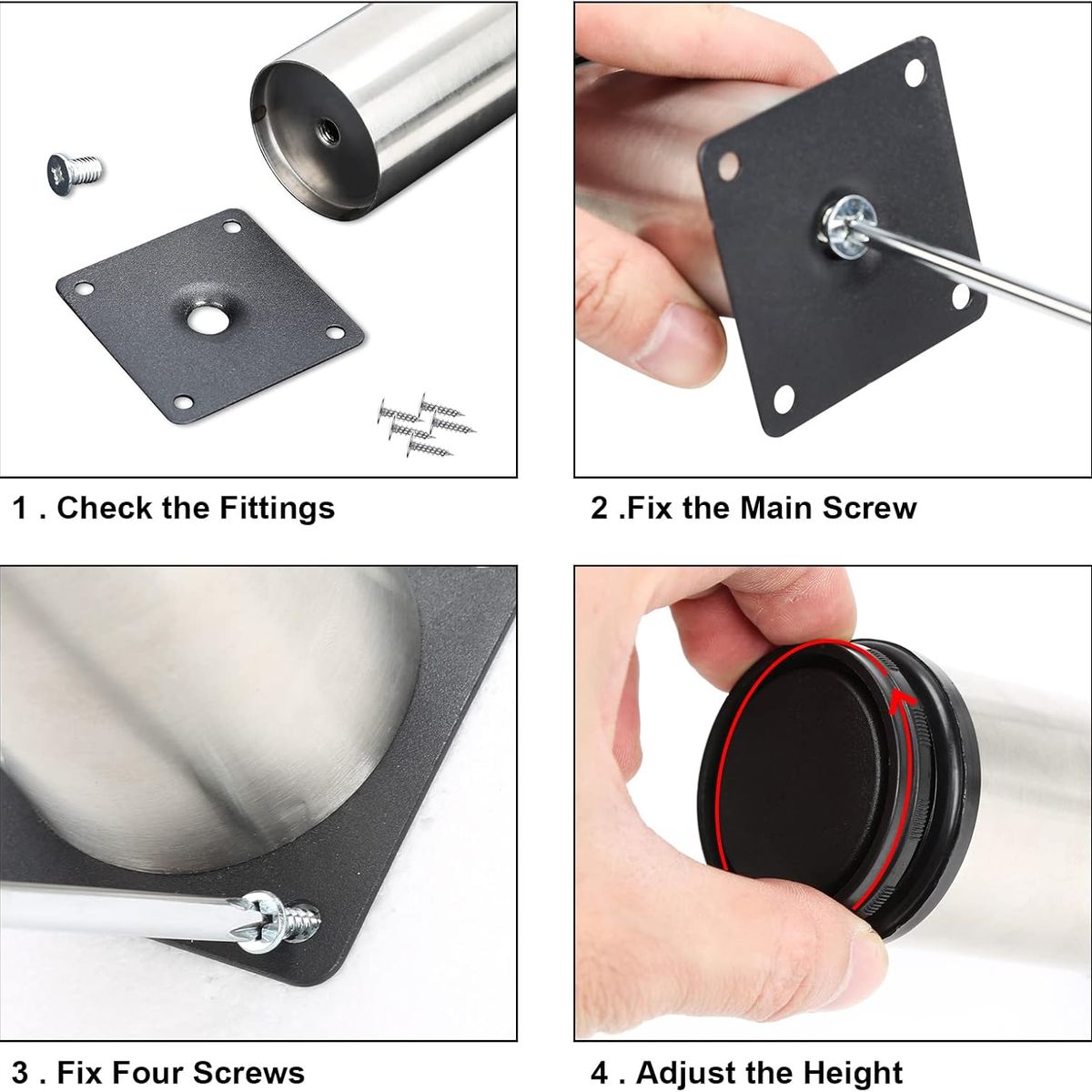 KUANGYE - Set 4 Patas De Acero Para Mueble Acero Inoxidable 5x20cm