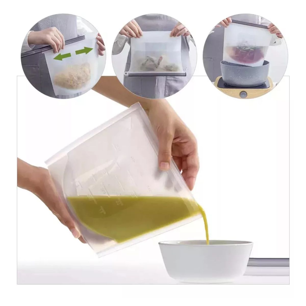 GENERICO - Bolsa De Silicona Para Alimentos 1000cc Reutilizable Pack X4