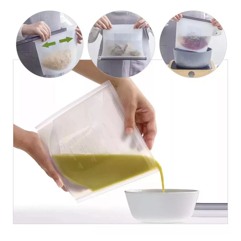GENERICO - Bolsa De Silicona Para Alimentos 1000cc Reutilizable Pack X4