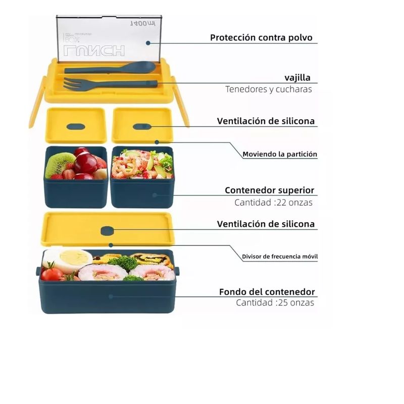 GENERICO - Lunch Box Lonchera 2 Niveles De Alimentos Con Bolsas + Taza
