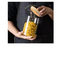 GENERICO - Set 5 Frascos Contenedor Tarro Herméticos Tapa Bambú