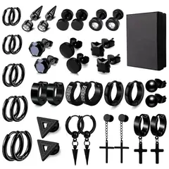 LUKOVEE - Aretes Para Hombre Mujer Con Piercing Pendientes Negro 19pcs