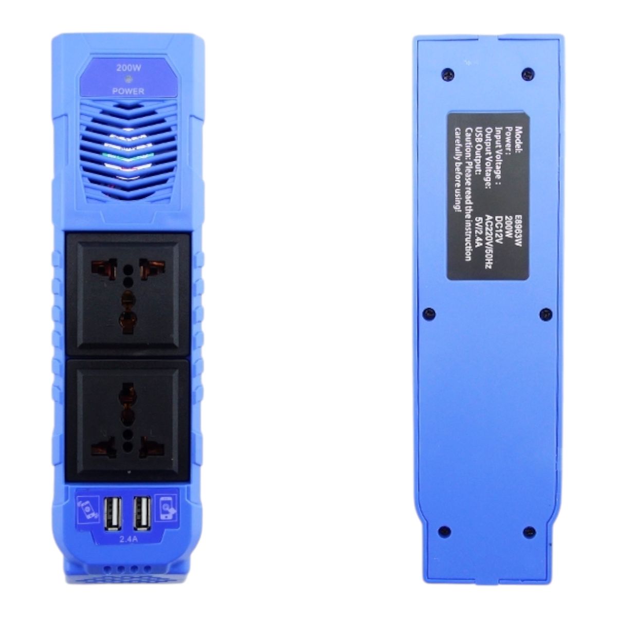 GENERICO - Inversor De Voltaje De 12 V 200 W Con 2 USB Y Pinzas