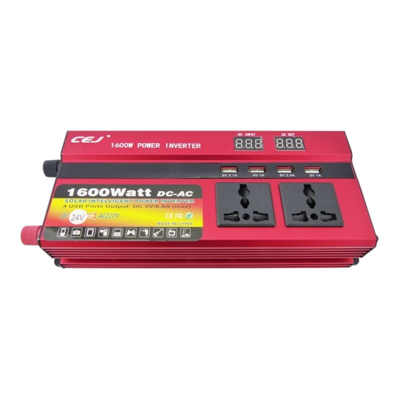 GENERICO - Inversor De Voltaje 24V A 220V Con 4 USB Y 3 Tomas 1.600W