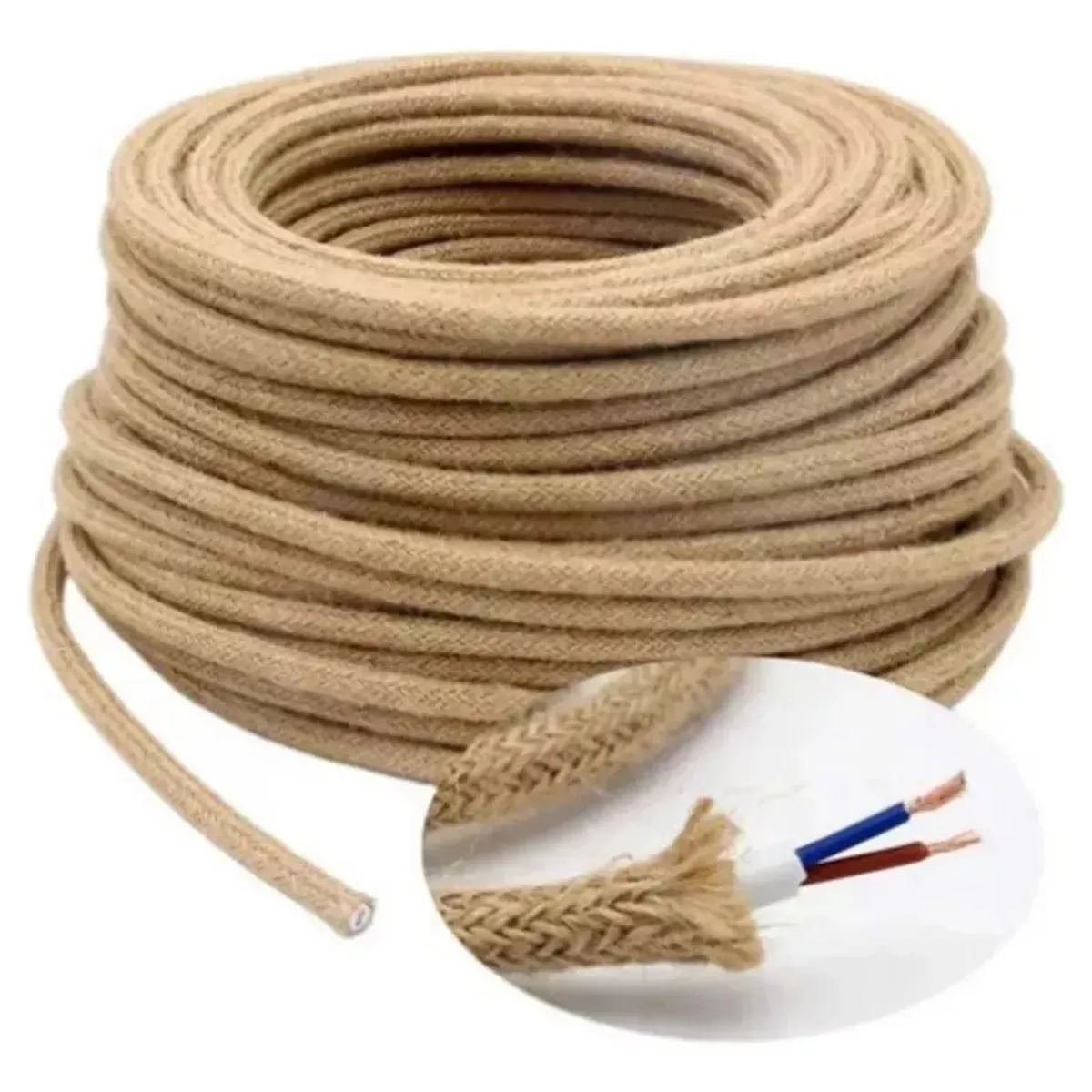 MUNDO MAGIA - 10 M Cable Electrico Yute Bipolar Textil Decorativo Rustico